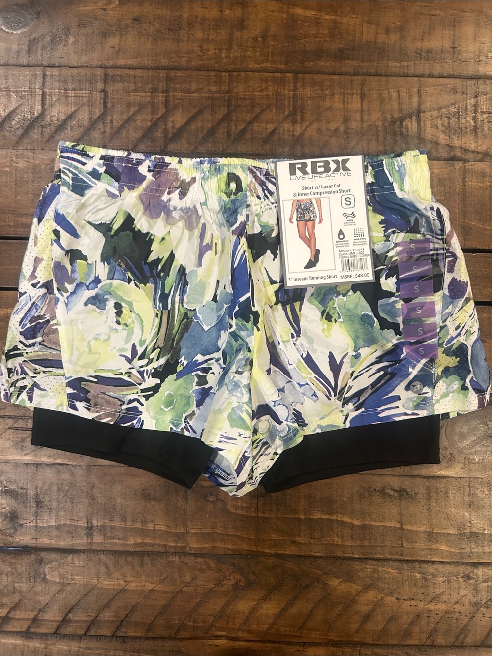 RBX Women's Floral 3” Inseam Athletic Shorts with Black Compression Shorts